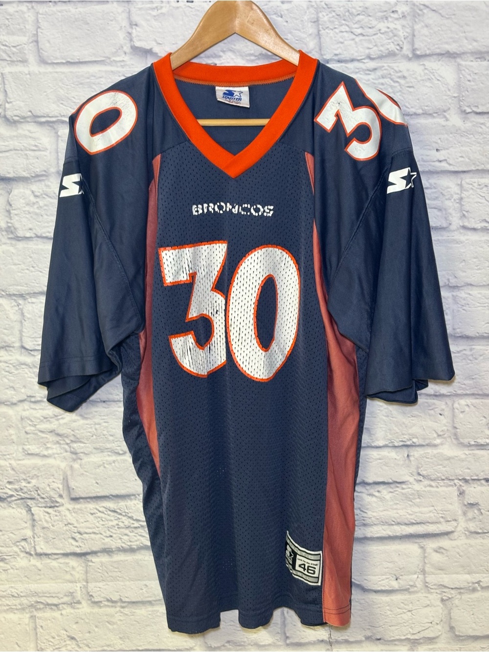 Vintage Terrell Davis Denver Broncos Home Jersey Mens 46 Blue NFL Bad Shape